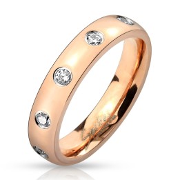 Bague rose gold en acier inoxydable avec strass sertis