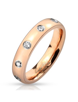 Bague rose gold en acier inoxydable avec strass sertis