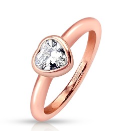 Bague rose gold en acier avec zircon cœur cristal
