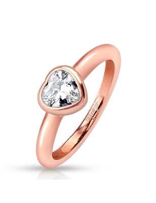 Bague rose gold en acier avec zircon cœur cristal