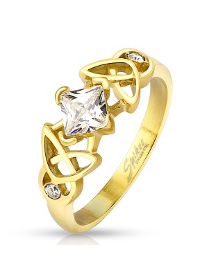 Bague dorée design tribal avec zircon carré brillant