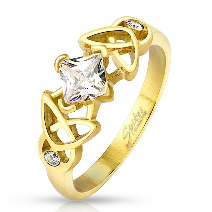 Bague dorée design tribal avec zircon carré brillant