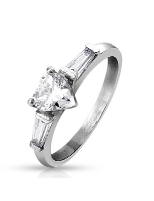 Bague en acier avec zircon cœur et baguettes élégantes
