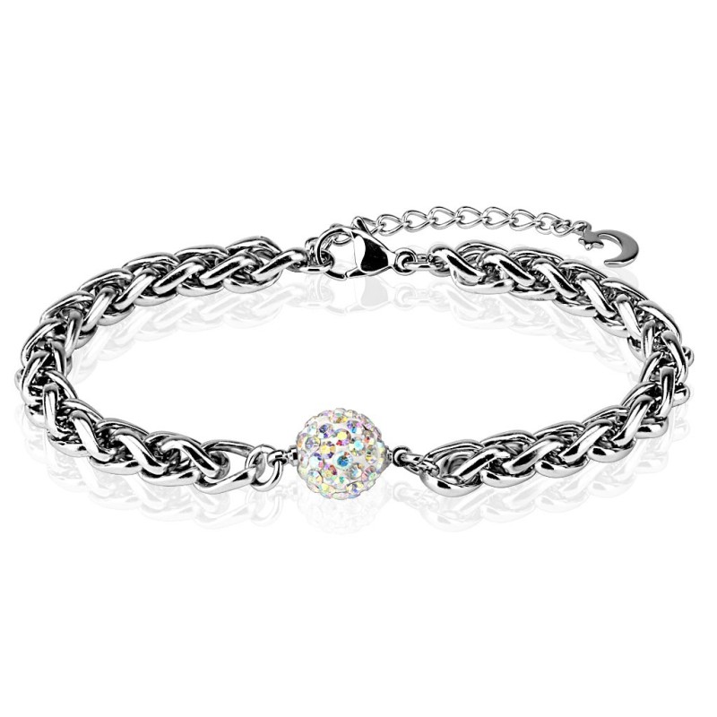 Bracelet acier boule cristaux aurore boréale