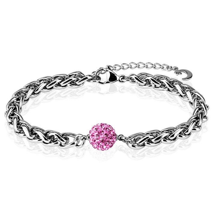 Bracelet romantique cristaux roses en acier inoxydable