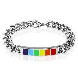 Bracelet acier plaque émaillée rainbow LGBT unisexe