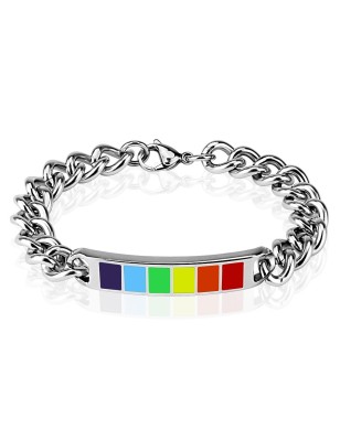 Bracelet acier plaque émaillée rainbow LGBT unisexe