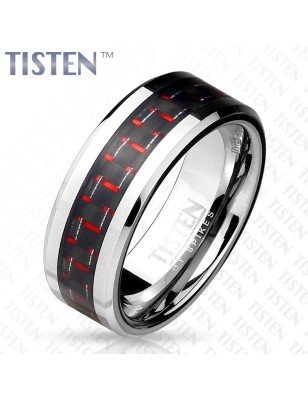 Bague TISTEN fibre carbone noire et rouge – moderne et résistante
