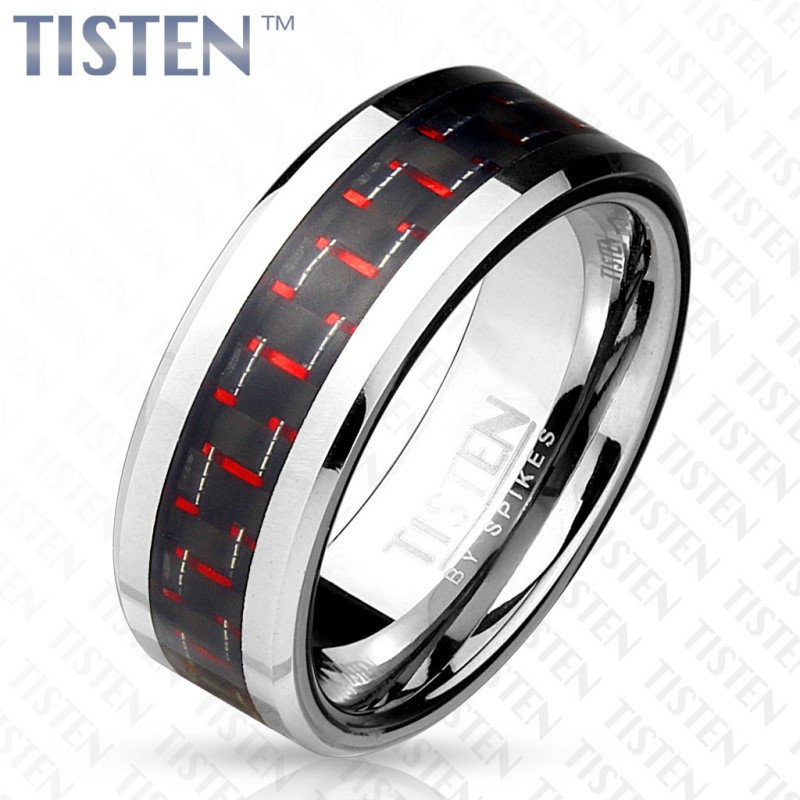 Bague homme Tisten fibre de carbone rouge et noir Bague homme Tisten fibre de carbone rouge et noir