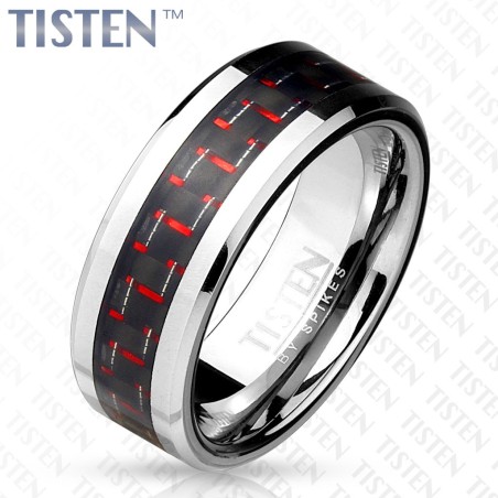 Bague TISTEN fibre carbone noire et rouge – moderne et résistante