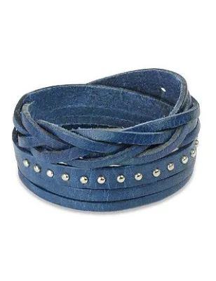 Bracelet cuir bleu multi brins