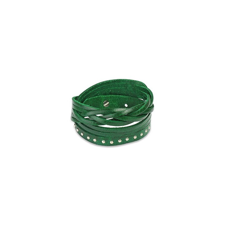 Bracelet cuir vert multi brins