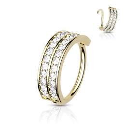 Anneau torsion plaqué or 14K deux rangées de zircons