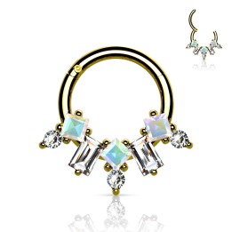 Anneau clicker acier doré éventail serti zircons – Septum & hélix