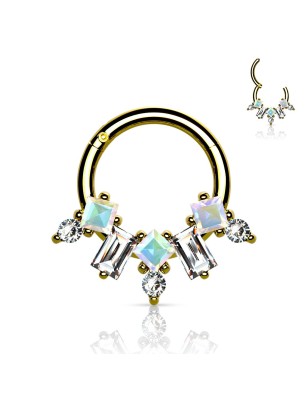 Anneau clicker acier doré éventail serti zircons – Septum & hélix