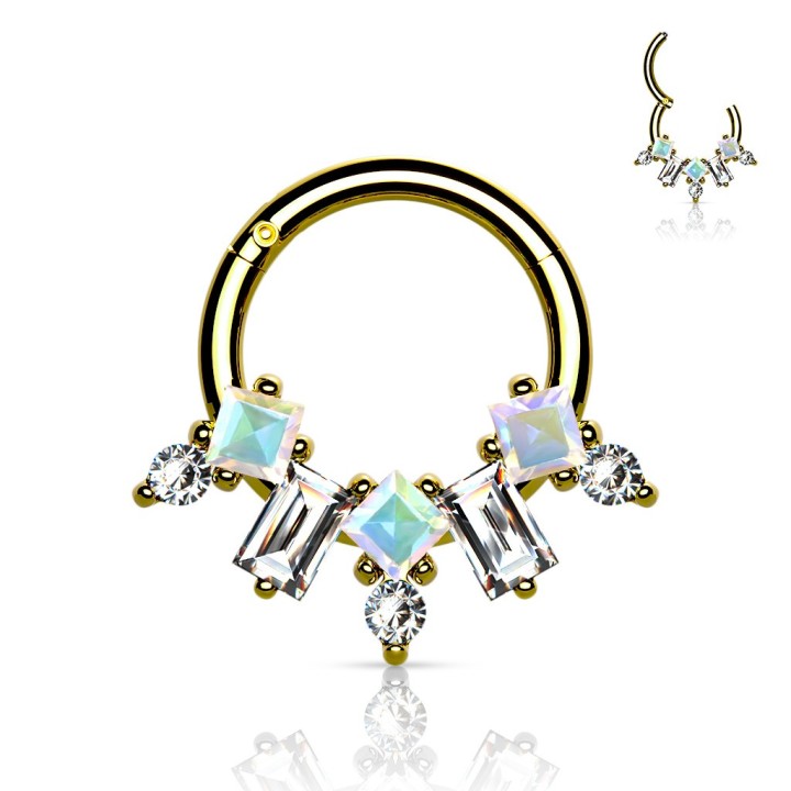 Anneau clicker acier doré éventail serti zircons – Septum & hélix