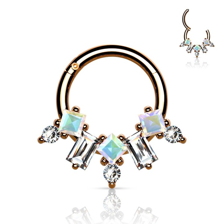 Anneau clicker rose gold éventail serti zircons – Septum & daith