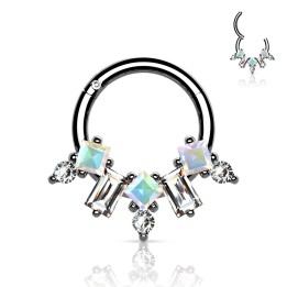 Anneau clicker argenté éventail serti zircons – Septum & hélix