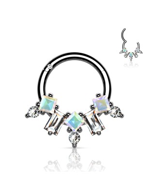 Anneau clicker argenté éventail serti zircons – Septum & hélix