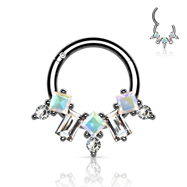 Anneau clicker argenté éventail serti zircons – Septum & hélix
