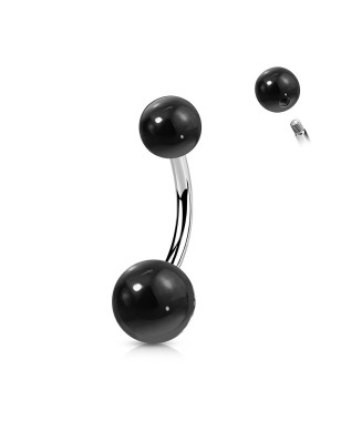 Piercing nombril agate noire naturelle – Tige acier chirurgical