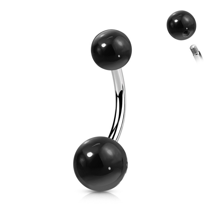 Piercing nombril agate noire naturelle – Tige acier chirurgical