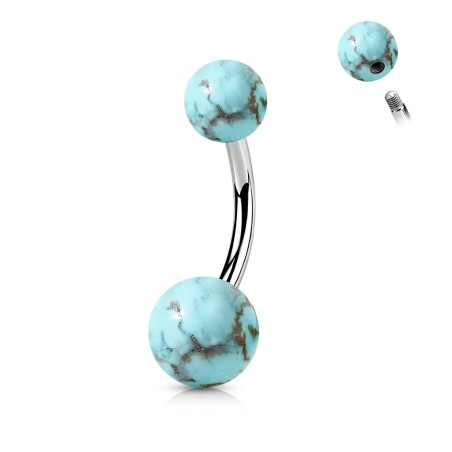 Piercing nombril turquoise naturelle – Tige acier chirurgical