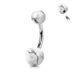 Piercing nombril howlite naturelle – Tige acier chirurgical