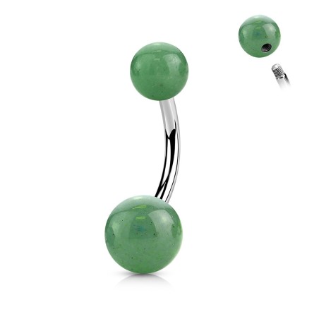 Piercing nombril jade naturelle – Tige acier chirurgical