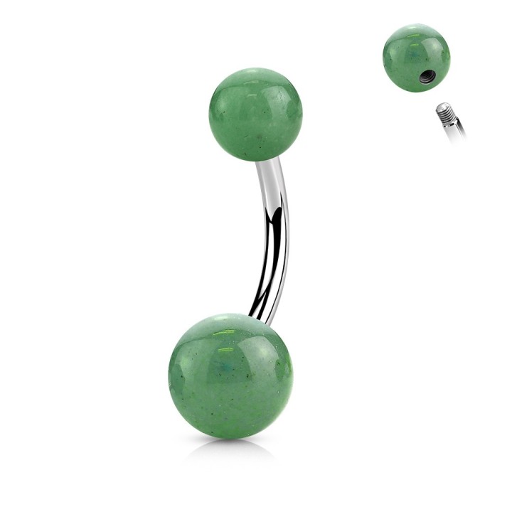 Piercing nombril jade naturelle – Tige acier chirurgical