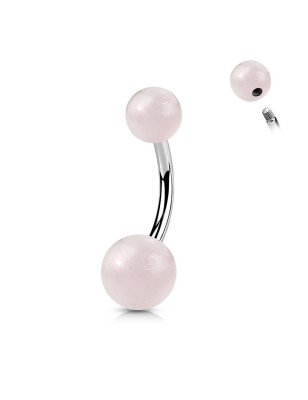 Piercing nombril quartz rose naturel – Tige acier chirurgical