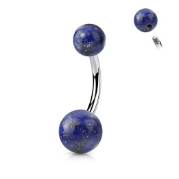 Piercing nombril sodalite naturelle – Tige acier chirurgical