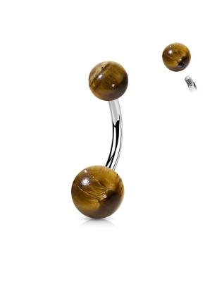 Piercing nombril œil de tigre naturel – Tige acier chirurgical