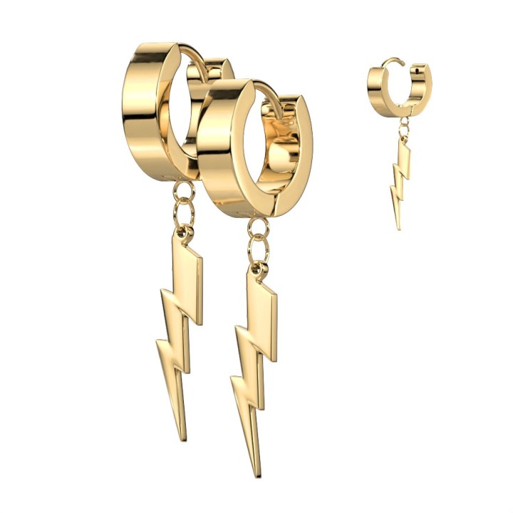 Boucles d’oreilles éclair en acier inoxydable doré – Unisexe