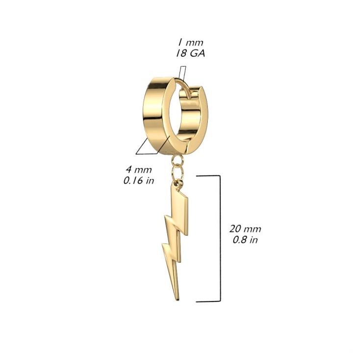 Boucles d’oreilles éclair en acier inoxydable doré – Unisexe
