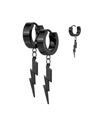 Boucles d’oreilles éclair acier noir – Style rock unisexe