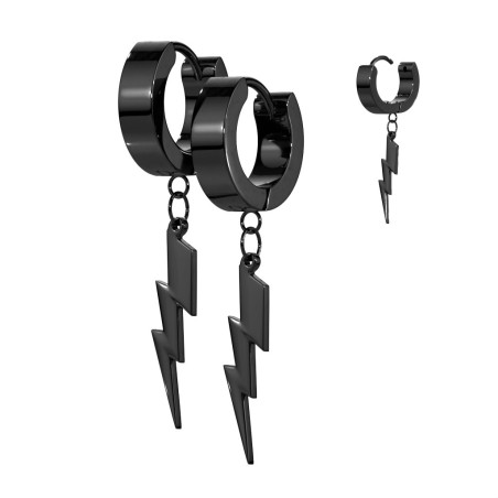Boucles d’oreilles éclair acier noir – Style rock unisexe