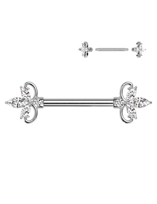 Piercing téton fleur zircon – Barre acier chirurgical 316L
