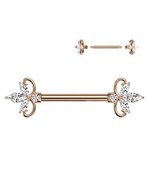 Piercing téton rose gold fleur zircon – Barre acier chirurgical