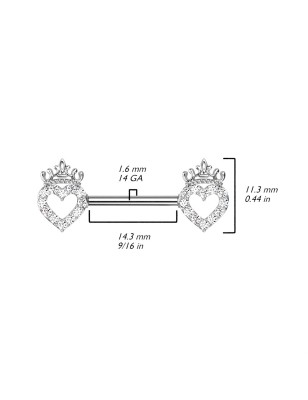 Piercing téton cœur couronne zircon – Barre acier chirurgical