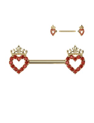 Piercing téton doré cœur couronne rouge – Acier chirurgical