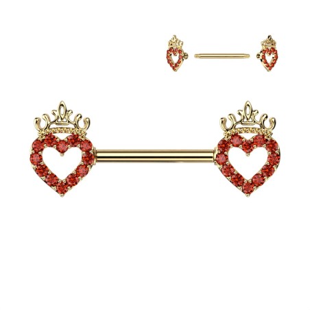 Piercing téton doré cœur couronne rouge – Acier chirurgical
