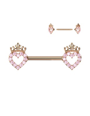 Piercing téton rose gold cœur couronne – Zircons roses