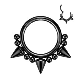 Anneau septum noir boules et pointes – Acier chirurgical