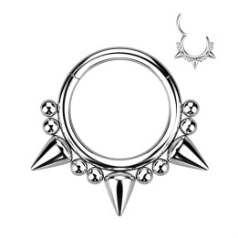Anneau daith argenté boules et pointes – Acier chirurgical