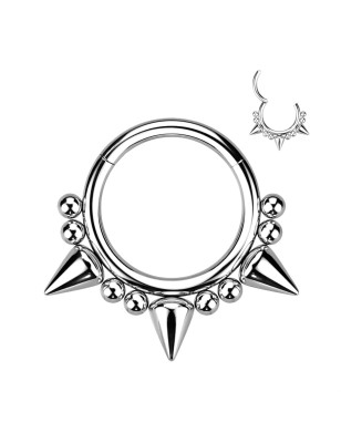 Anneau daith argenté boules et pointes – Acier chirurgical