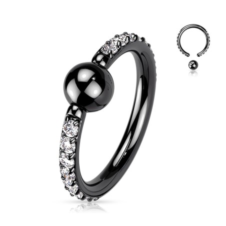 Anneau captive titane noir zircon – Hélix & conch