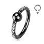 Piercing anneau boule captive titane noir pavé de zircons