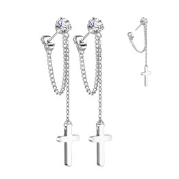 Boucles d’oreilles argentées chaînes & croix – Élégantes et lumineuses