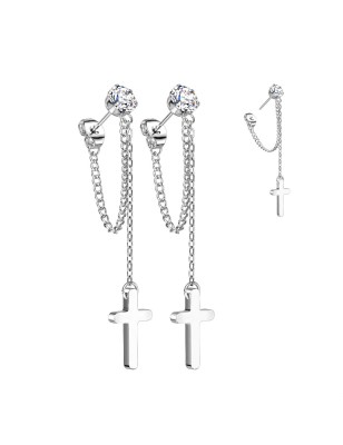 Boucles d’oreilles argentées chaînes & croix – Élégantes et lumineuses